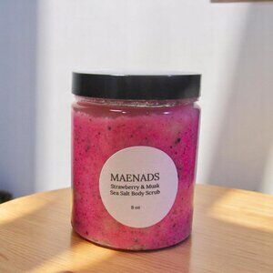 Sea Salt Body Scrub. Naughty Strawberry scent. Natural skin care.